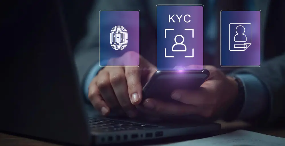 Compliance officer reviewing an AI-flagged KYC case on a bank onboarding dashboard